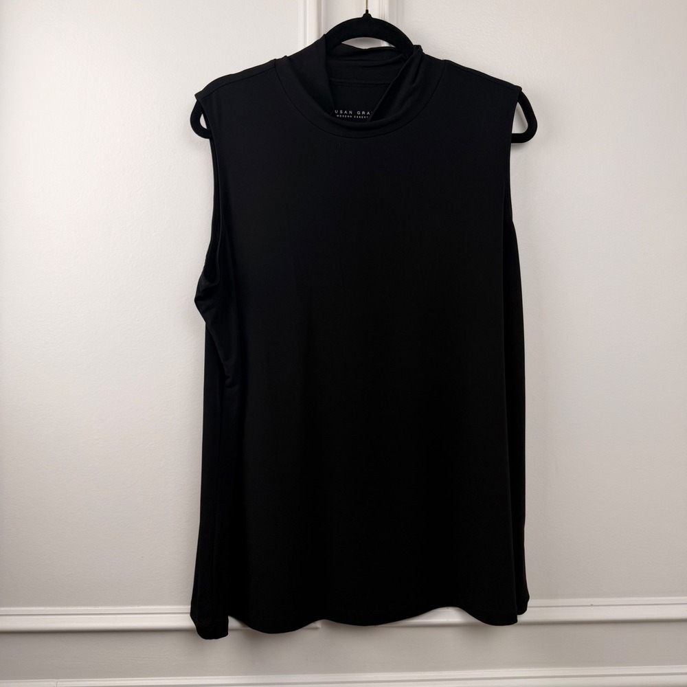 Susan Graver Modern Essentials Black Mock Neck Sleeveless Top XL